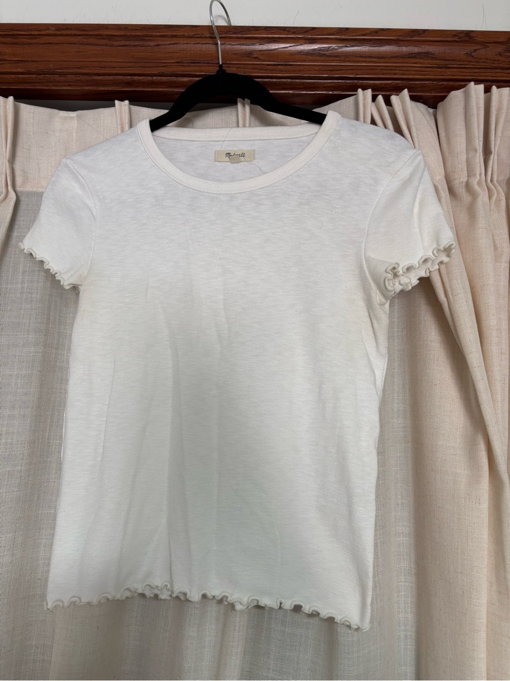 Madewell White Lettuce Edge Trim Crewneck Short Sleeve T-Shirt - Picture 2 of 5